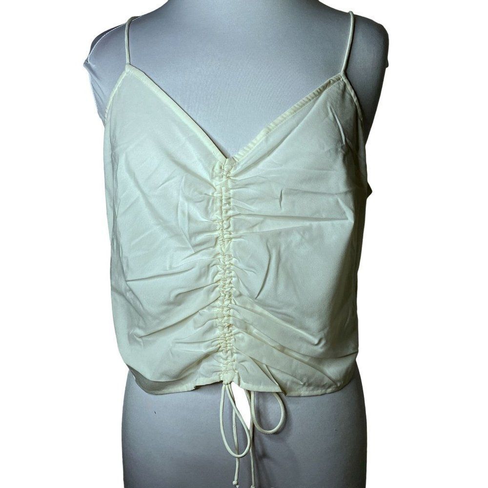 Vera Moda Ivory Chaddie Camisole Sz XL 14-16 V-Neck Ruched Drawstring Front NEW